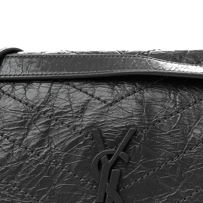 Saint Laurent Crinkled Calfskin Matelasse Monogram Medium Niki Chain Satchel Storm 8 of 10