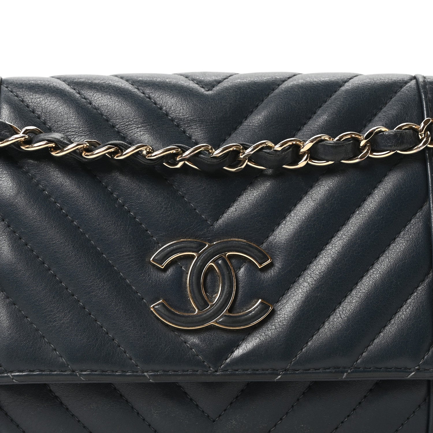 Chanel Calfskin Quilted Medium Daily Chevron Flap Navy Blue 8 of 10