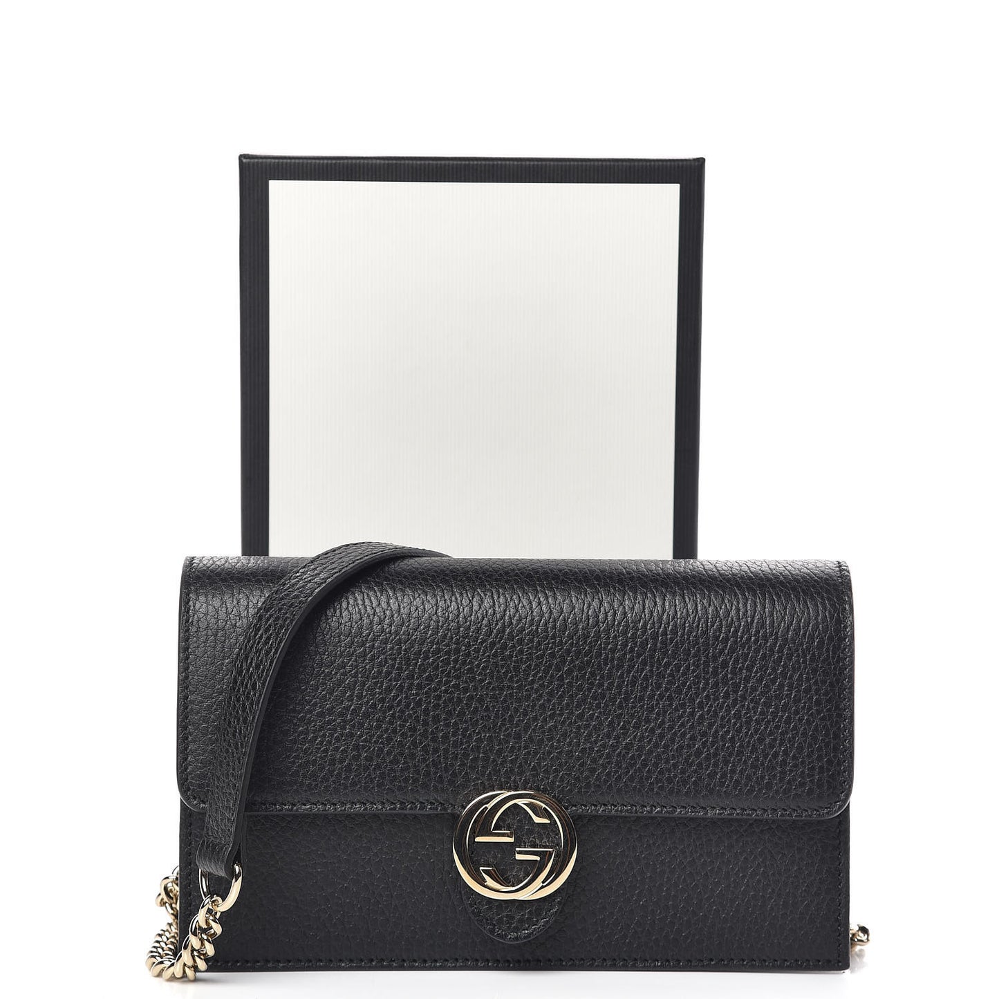 Dollar Calfskin Interlocking G Chain Wallet Black