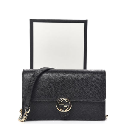 Gucci Dollar Calfskin Interlocking G Chain Wallet Black 10 of 10