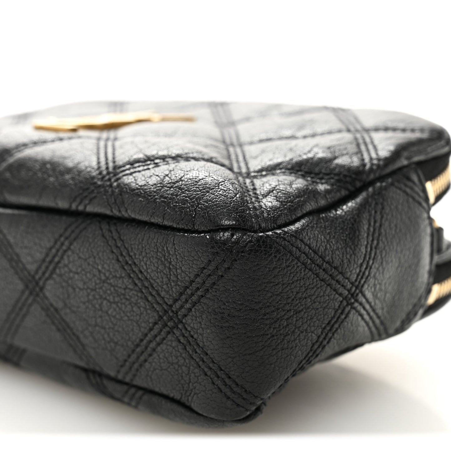 Grained Lambskin Quilted Mini Becky Double Zip Bag Black