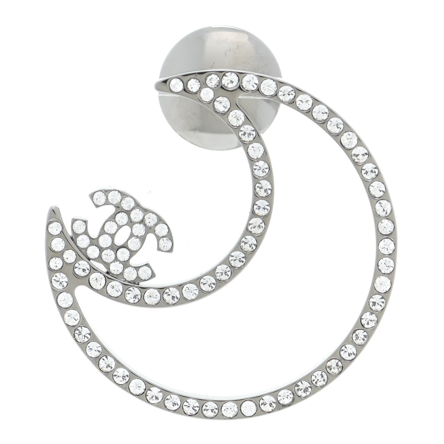 Chanel Crystal CC Moon Brooch Silver 1 of 5