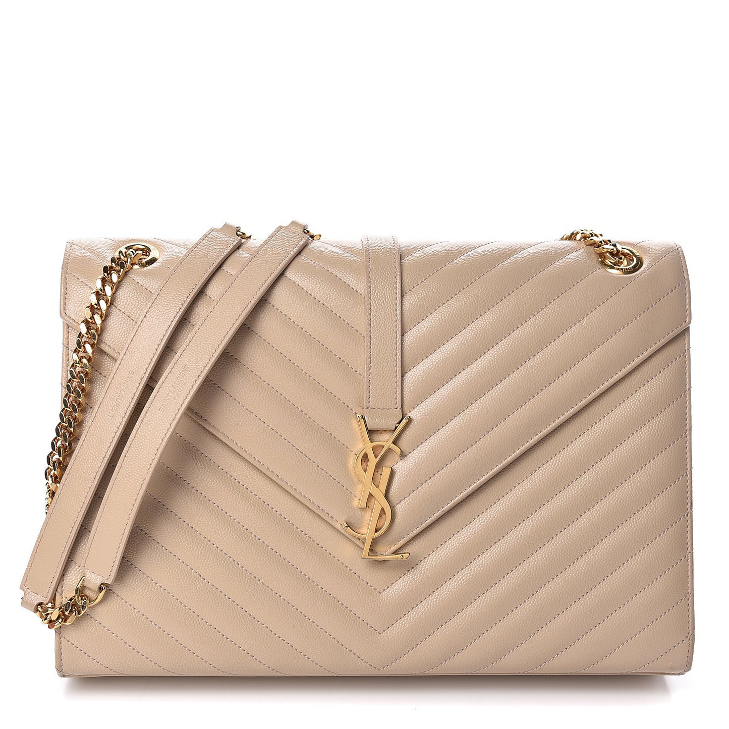Grain De Poudre Matelasse Chevron Large Monogram Satchel Dark Beige