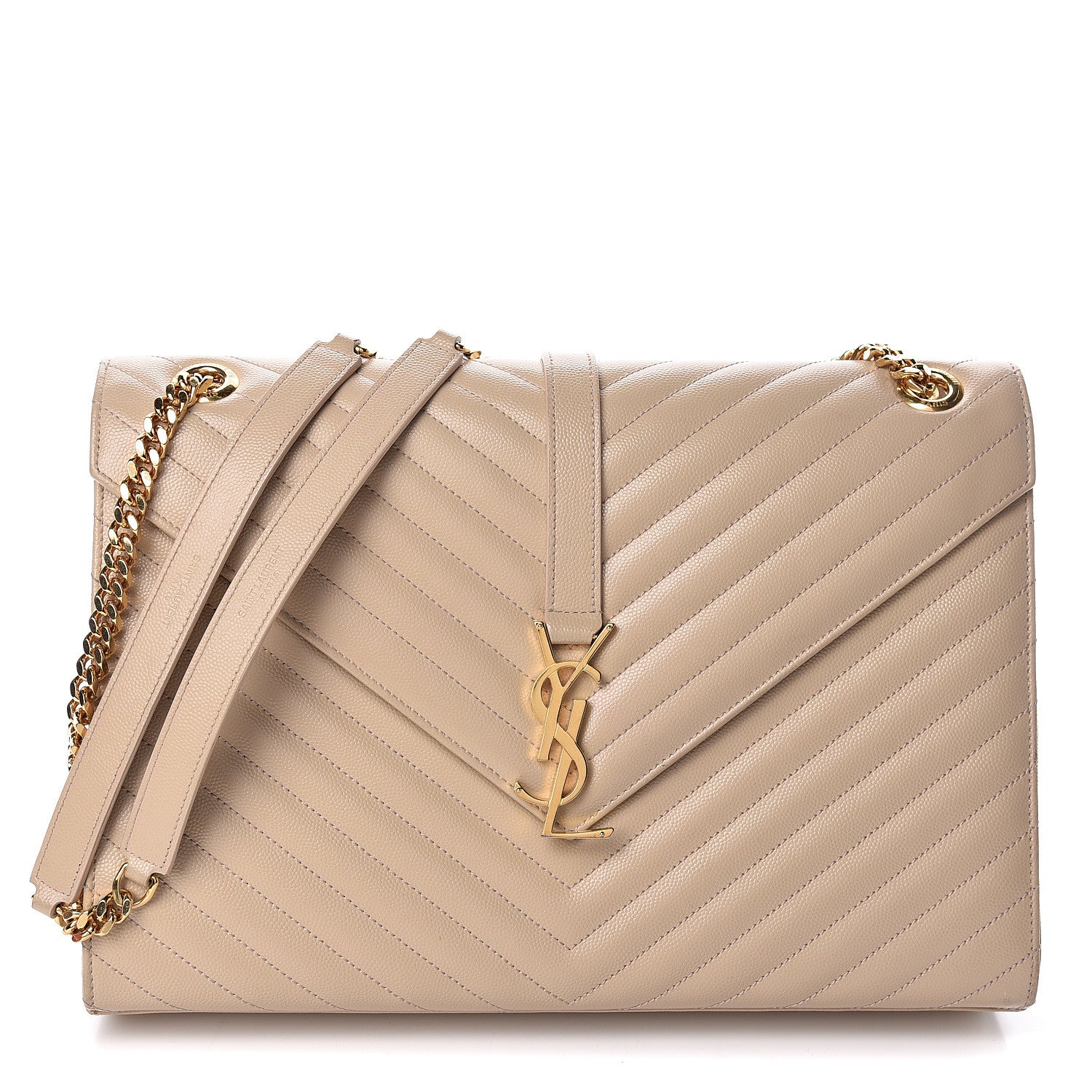 Saint Laurent Grain De Poudre Matelasse Chevron Large Monogram Satchel Dark Beige 1 of 11