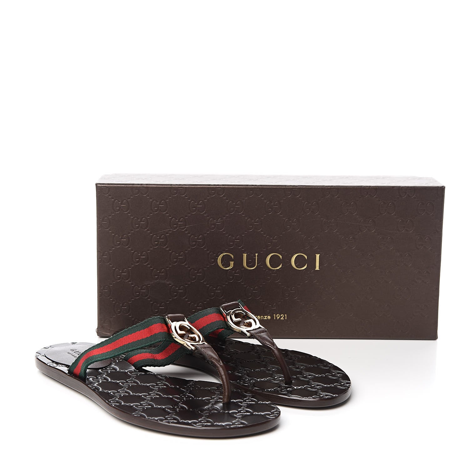 Gucci Nylon Guccissima Web Womens Thong Sandals 35.5 Green Red Cocoa 9 of 9