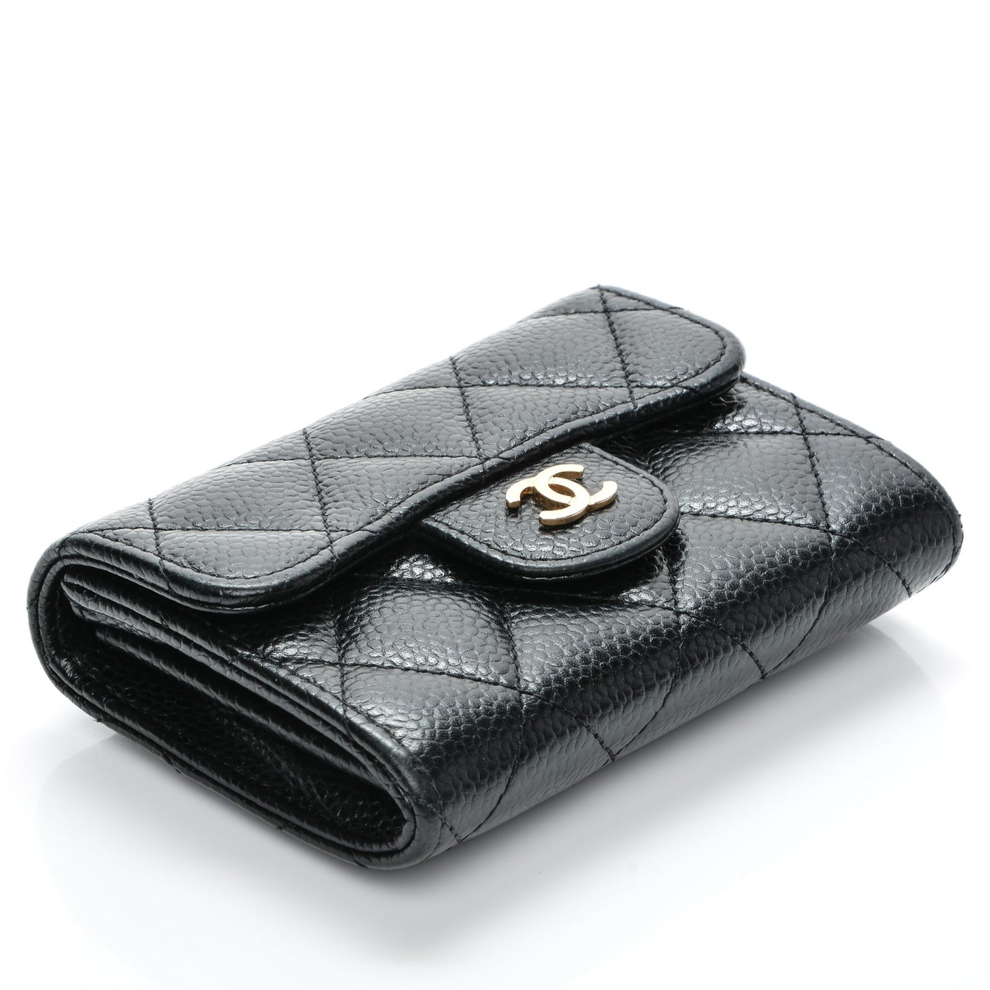 Caviar Quilted Flap Card Holder Black
