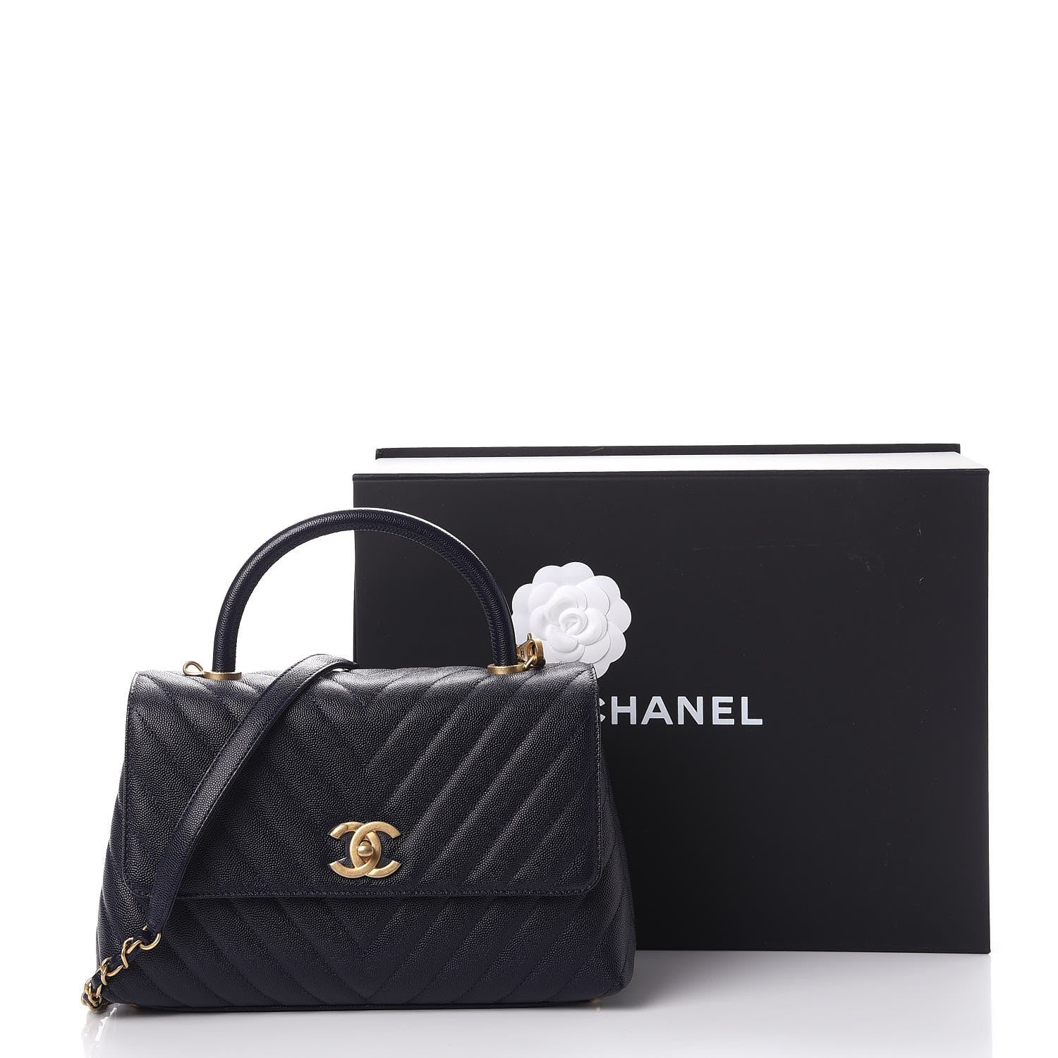 Chanel Caviar Chevron Quilted Small Coco Handle Flap Navy 11 of 11