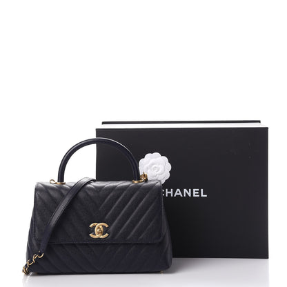 Chanel Caviar Chevron Quilted Small Coco Handle Flap Navy 11 of 11