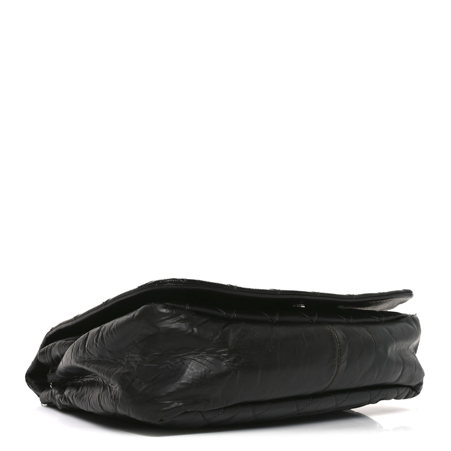 Glazed Calfskin Quilted CC XL Single Flap Black