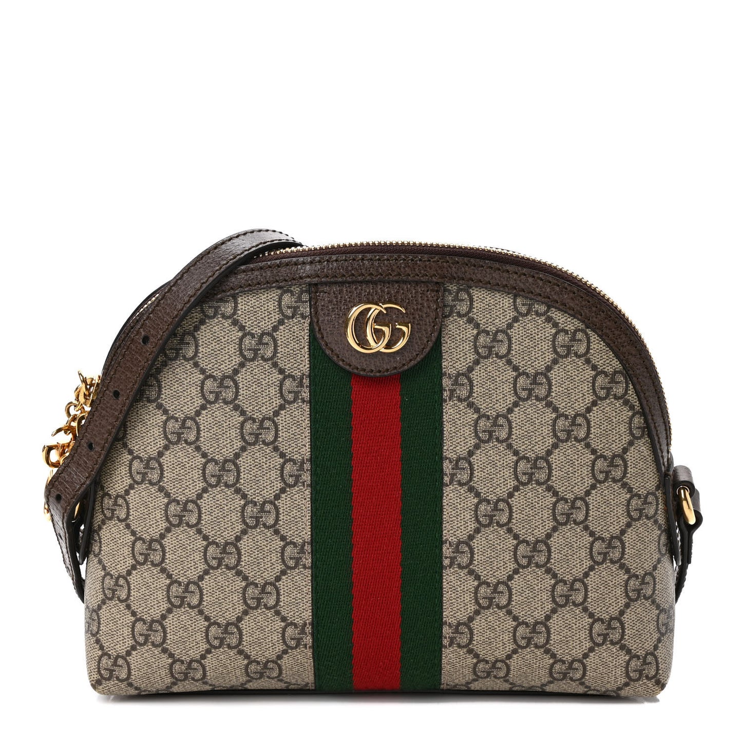 GG Supreme Monogram Textured Dollar Calfskin Web Small Ophidia Dome Shoulder Bag Beige Ebony New Acero