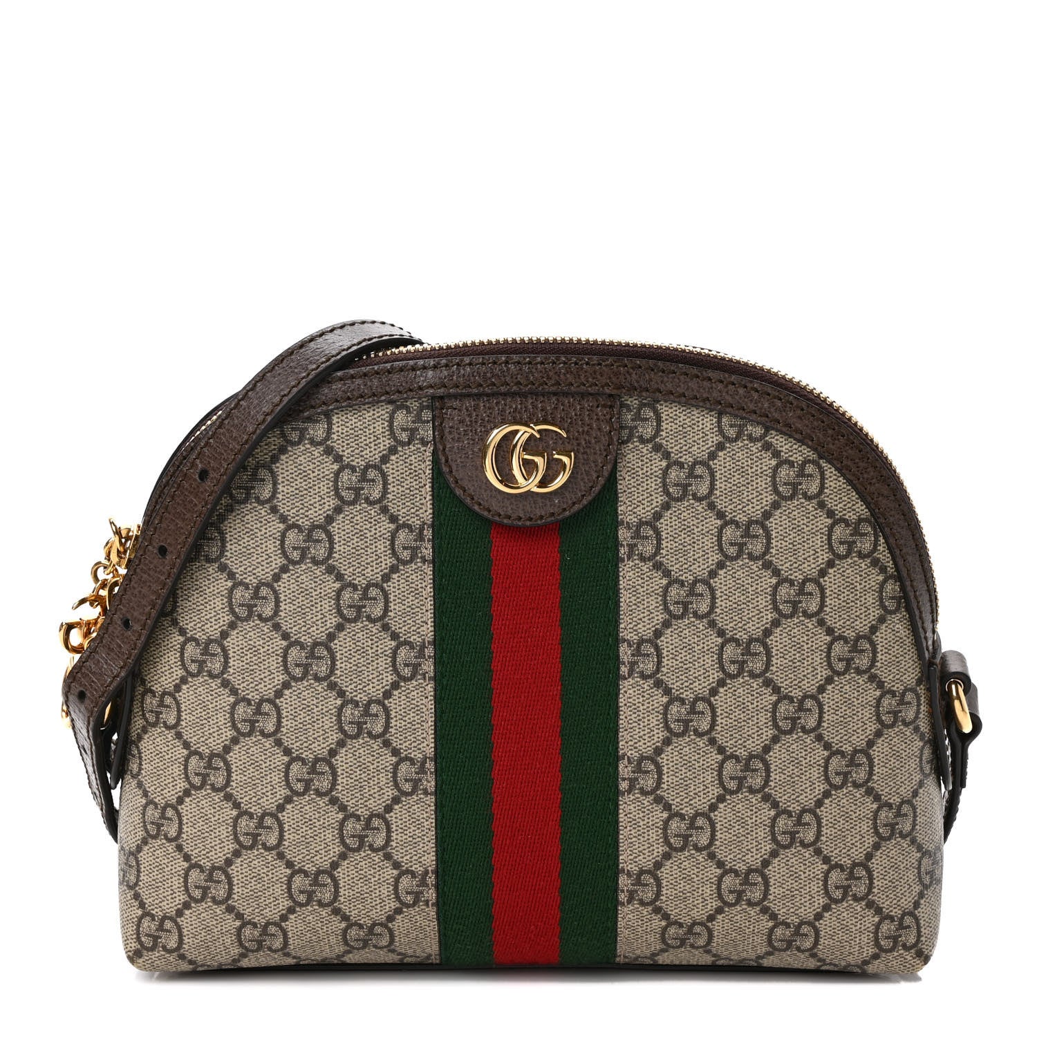 Gucci GG Supreme Monogram Textured Dollar Calfskin Web Small Ophidia Dome Shoulder Bag Beige Ebony New Acero 1 of 13
