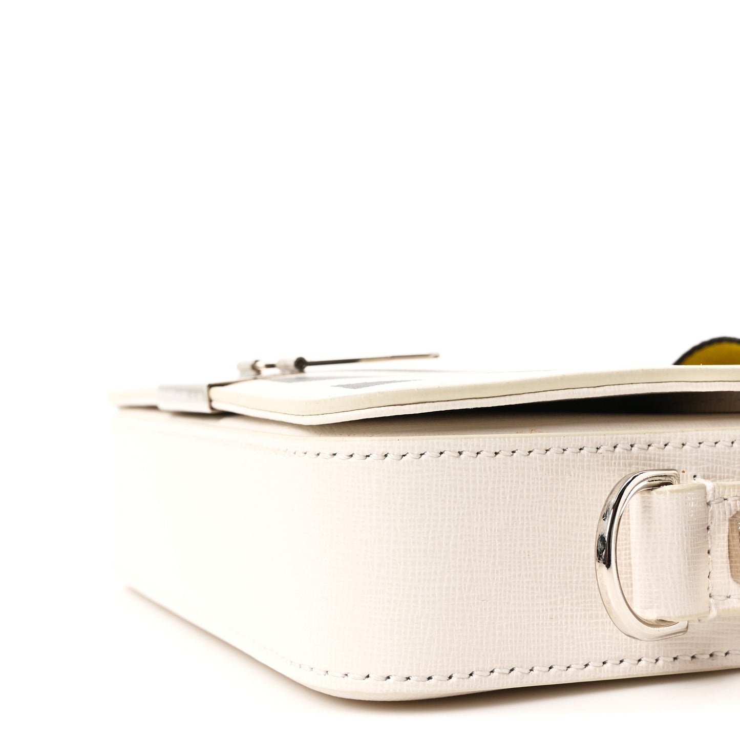 Saffiano Striped Mini Diag Binder Clip Bag White Black Yellow