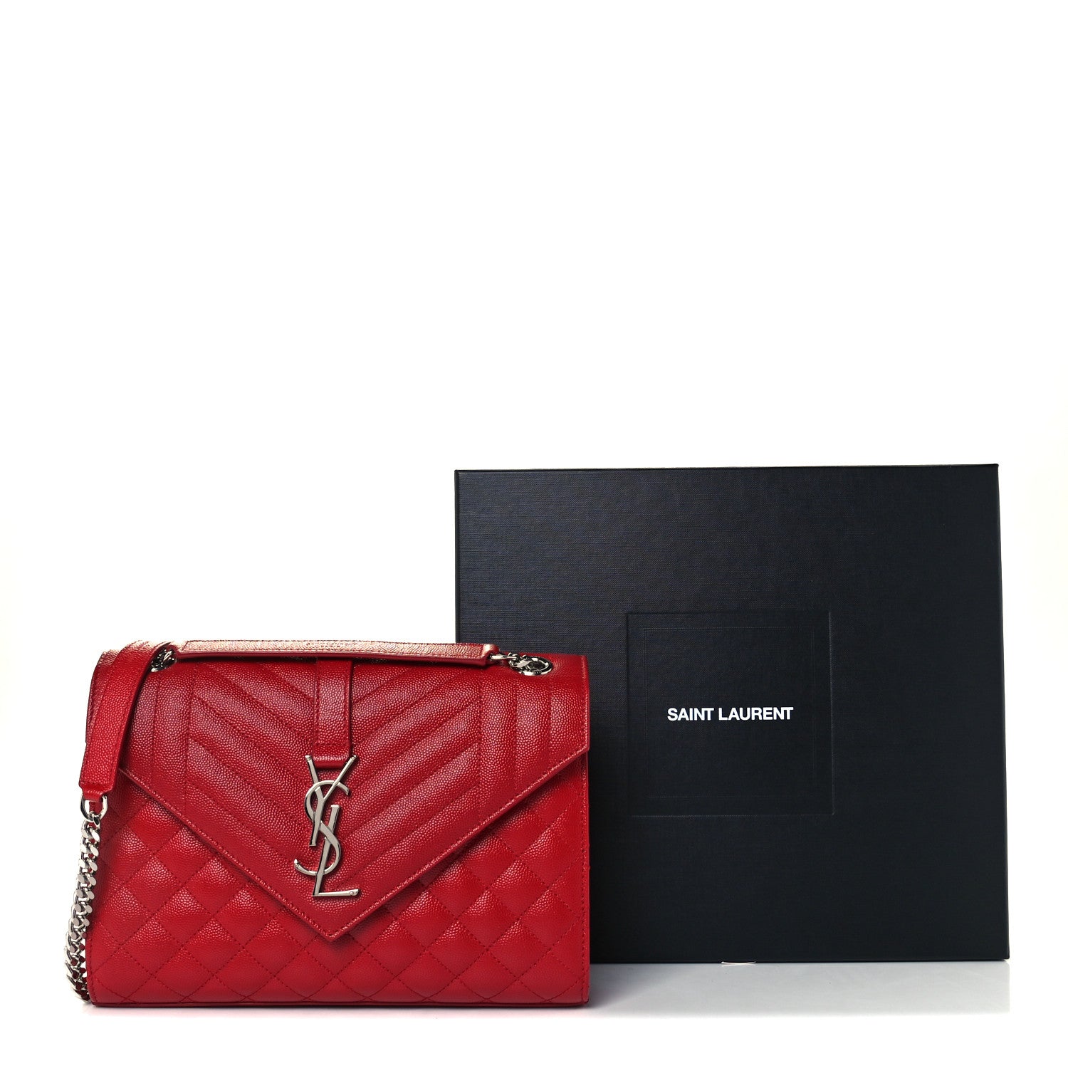 Saint Laurent Grain De Poudre Textured Mixed Matelasse Triquilt Medium Monogram Satchel New Red 12 of 12