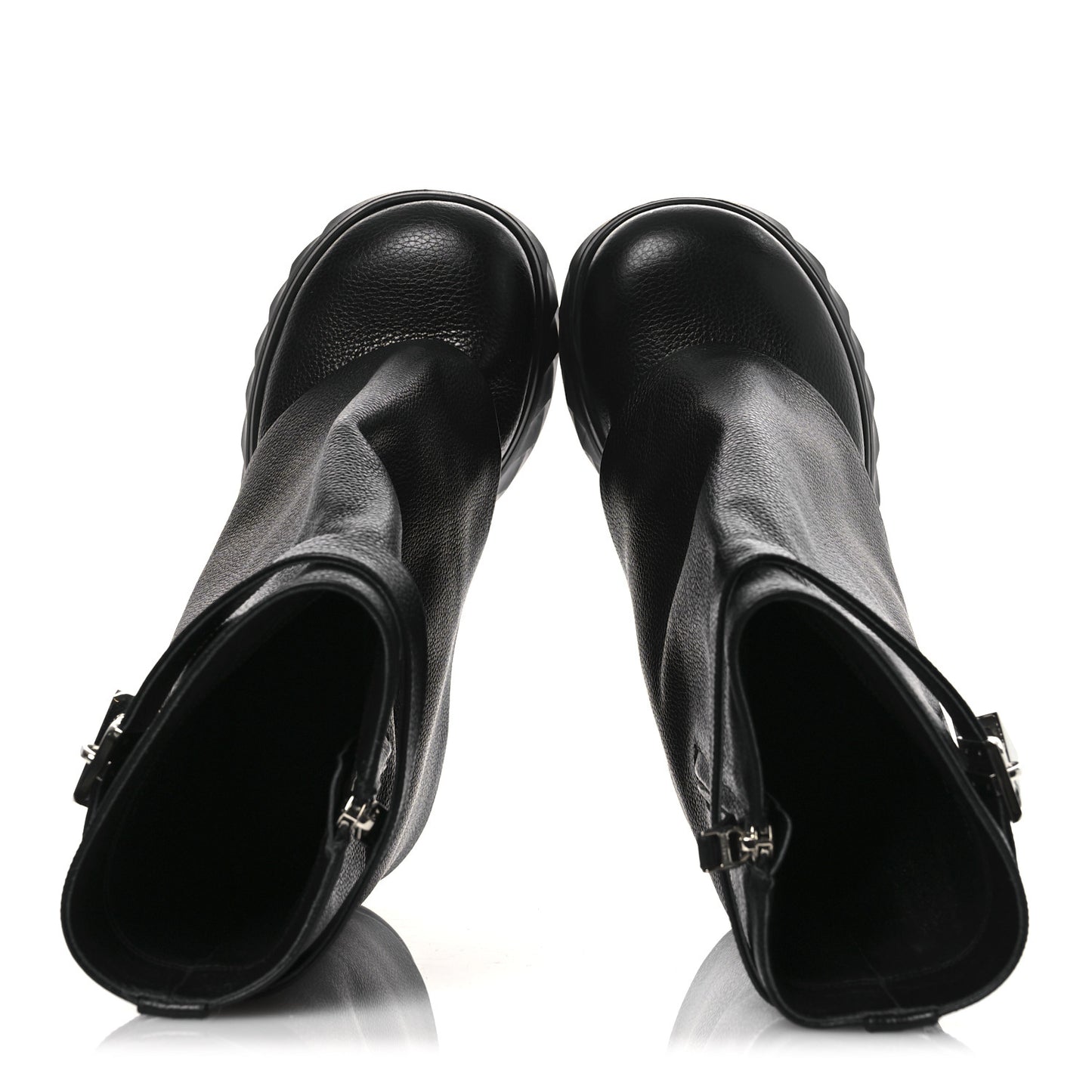 Grained Calfskin Shark Lock Biker Ankle Boots 38 Black