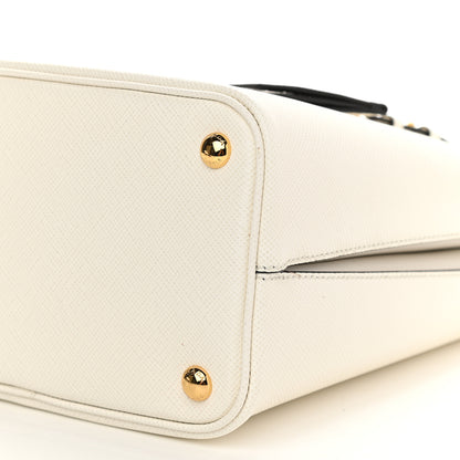 Prada Saffiano Cuir Medium Panier Bucket Bag Bianco Black 8 of 9