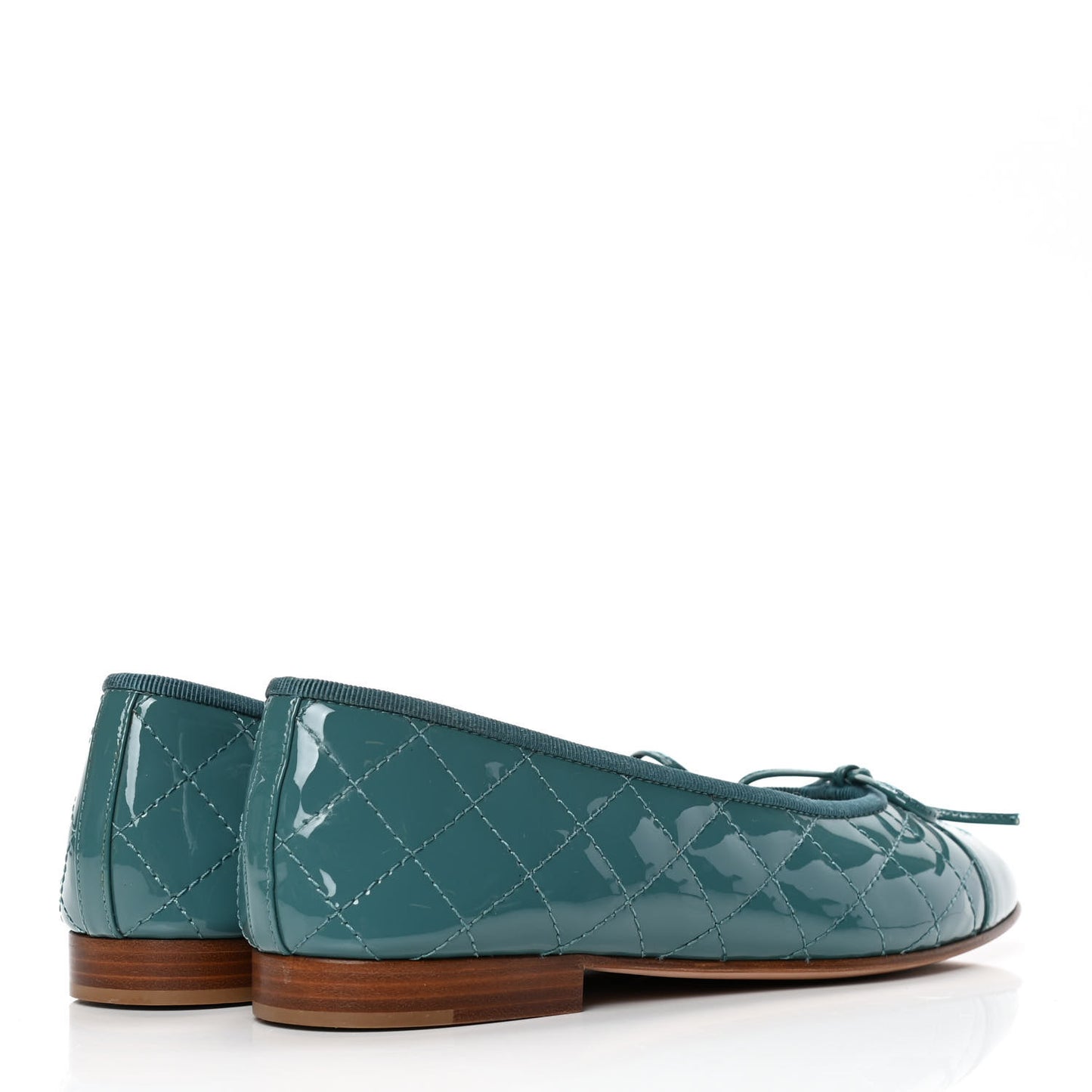 Patent Calfskin Quilted Cap Toe CC Ballerina Flats 37 Turquoise