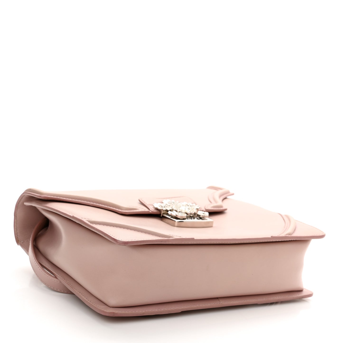 Calfskin Crystal Chain Flower Satchel Pink
