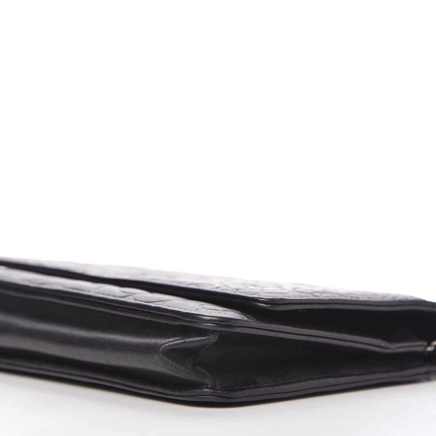Lambskin Camellia Embossed Wallet on Chain WOC Black