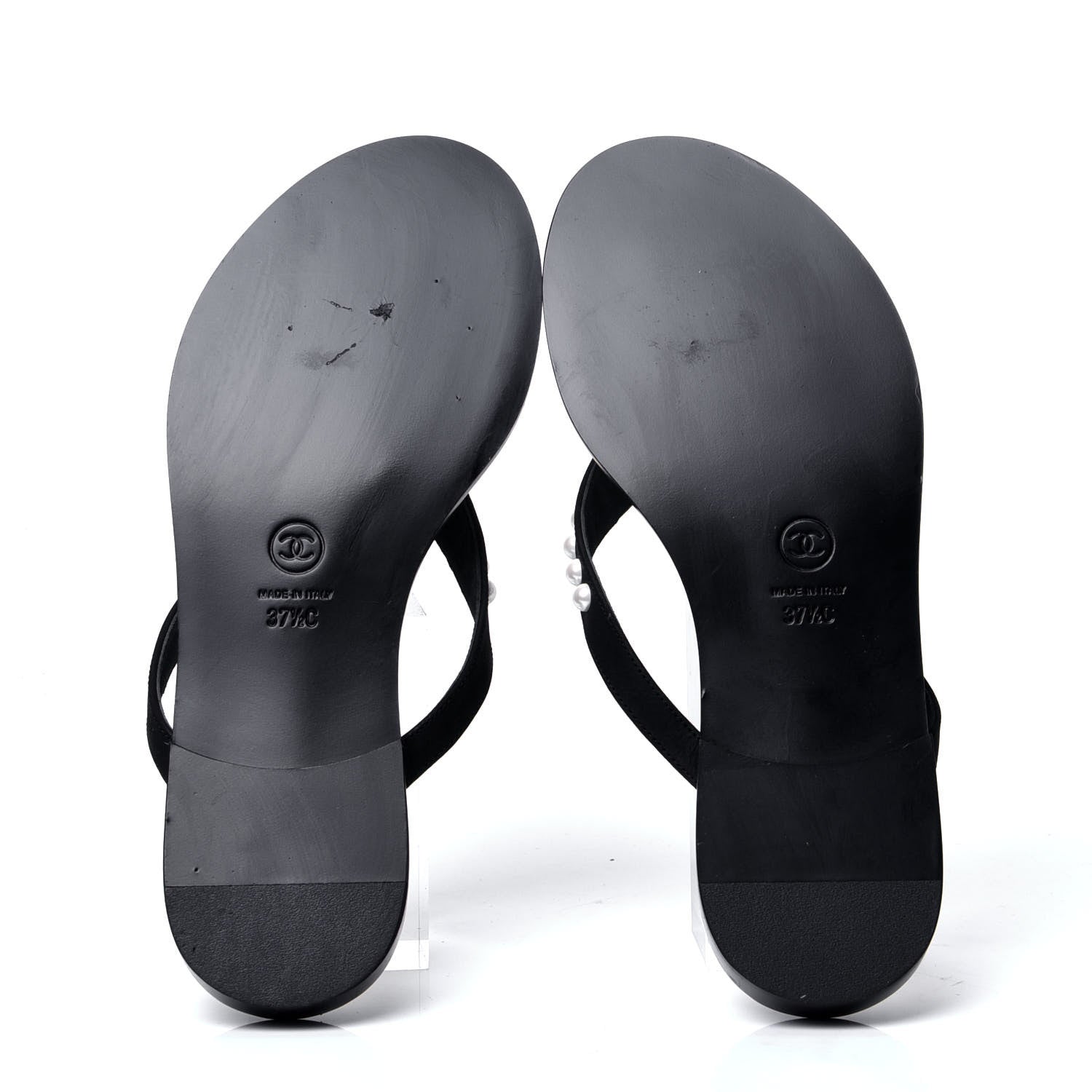Chanel Suede Pearl Thong Sandals 37.5 Black 5 of 6
