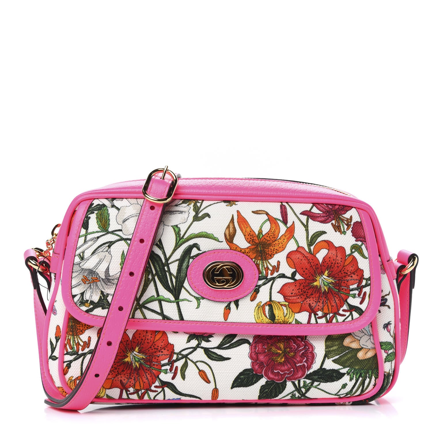 Gucci Canvas Flora Floral Shoulder Bag White Fuchsia Fluo 1 of 10