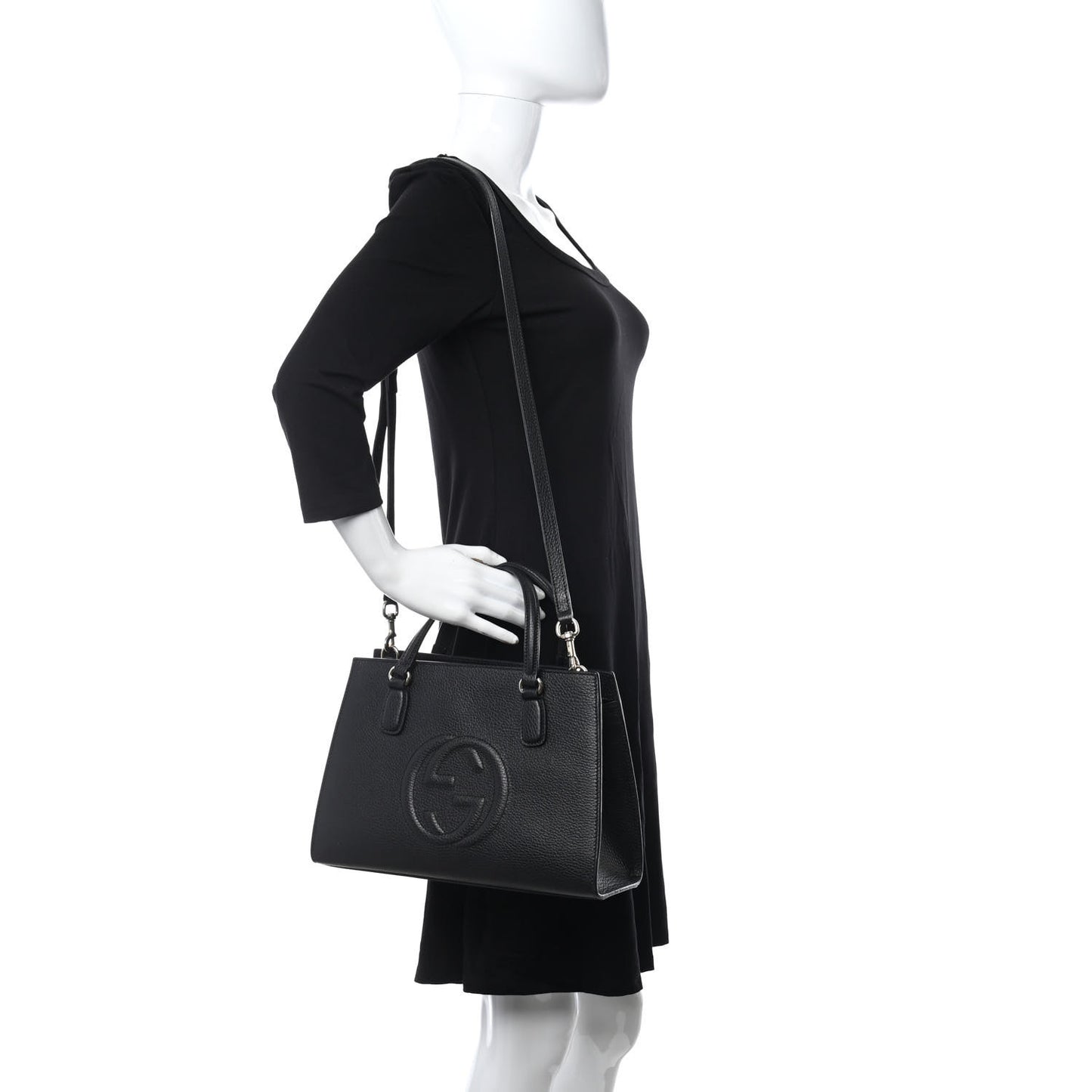 Pebbled Calfskin Medium Soho Top Handle Satchel Black
