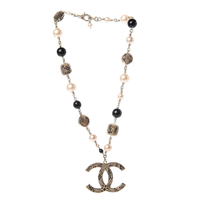 Chanel Pearl Beaded Lace CC Necklace Black Gold 3 of 5