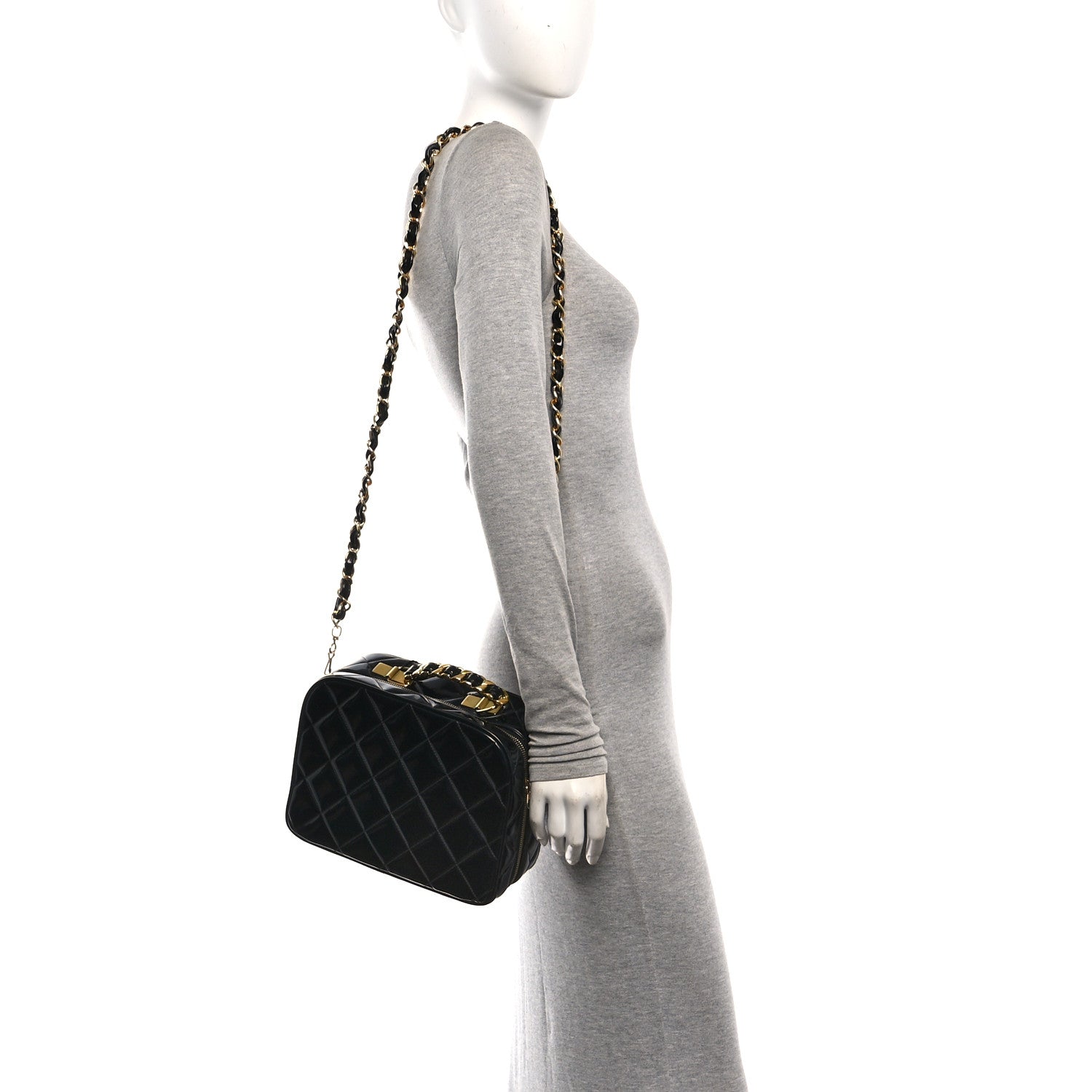 Chanel Patent Quilted Top Handle Lunch Box Carryall Shoulder Bag Black 2 of 11