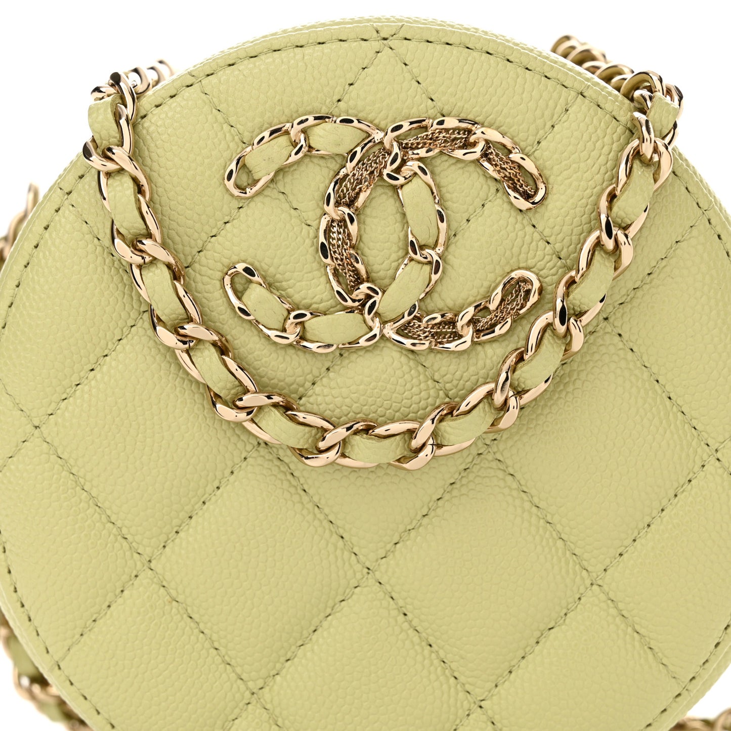 Caviar Quilted French New Wave Round Clutch With Chain Light Green