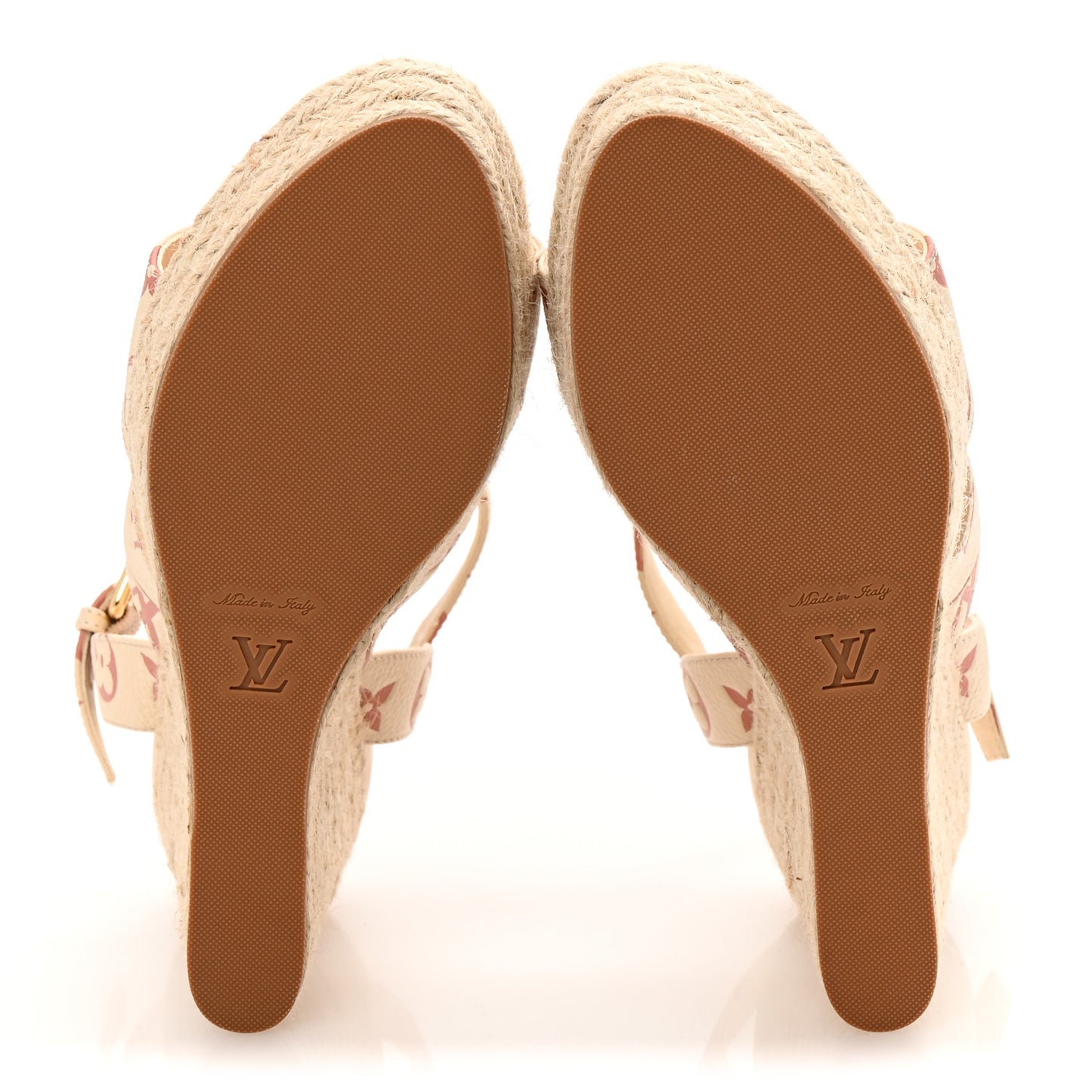 Empreinte Monogram Starboard Espadrille Wedge Sandals 38.5 Creme Rose Trianon