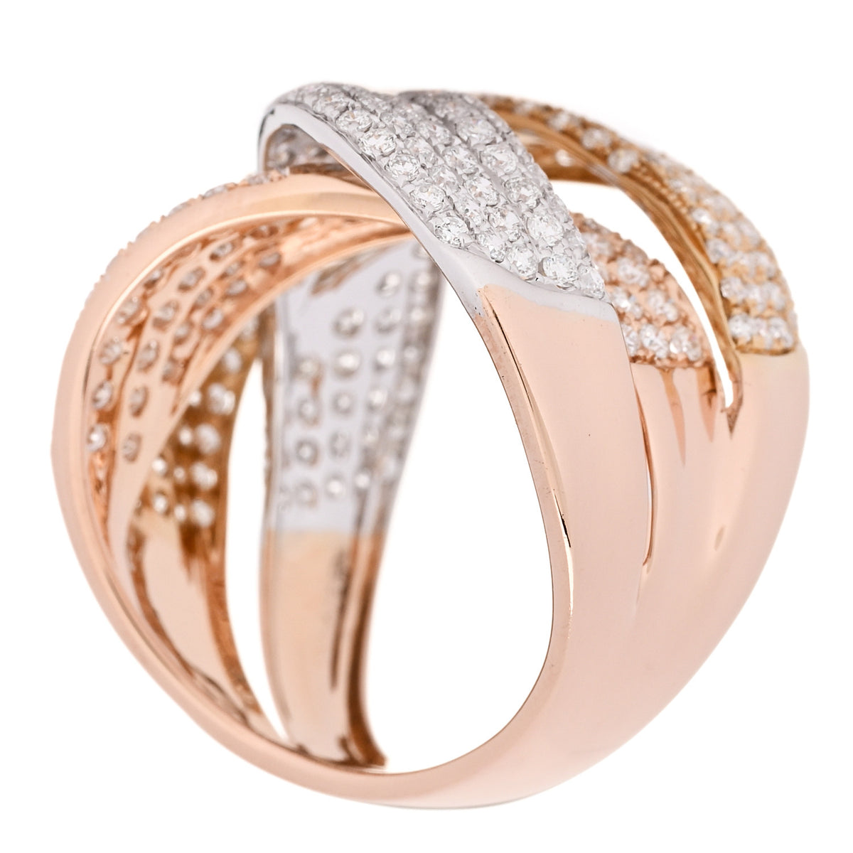 Parker & West by FASHIONPHILE 18K Rose White Gold Diamond 1.70ctw Three Row Crossover Ring 56 7.5 6 of 9