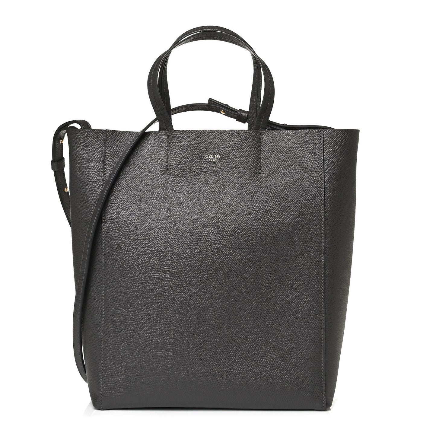 Grained Calfskin Small Vertical Cabas Black