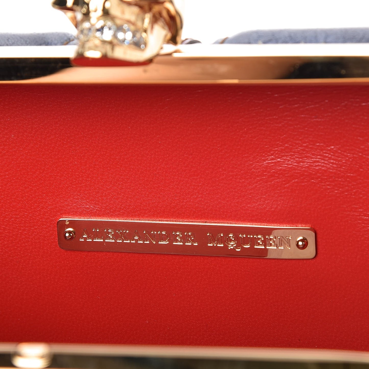 Patent Calfskin Britannia Skull Box Clutch Red Blue