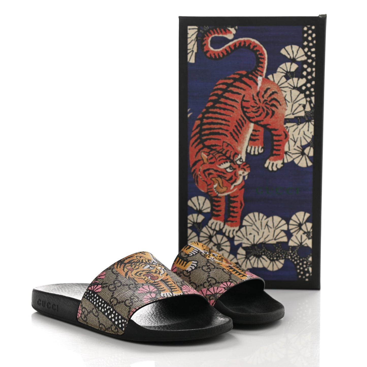 GG Supreme Monogram Bengal Slide Sandals 37 Beige Pink