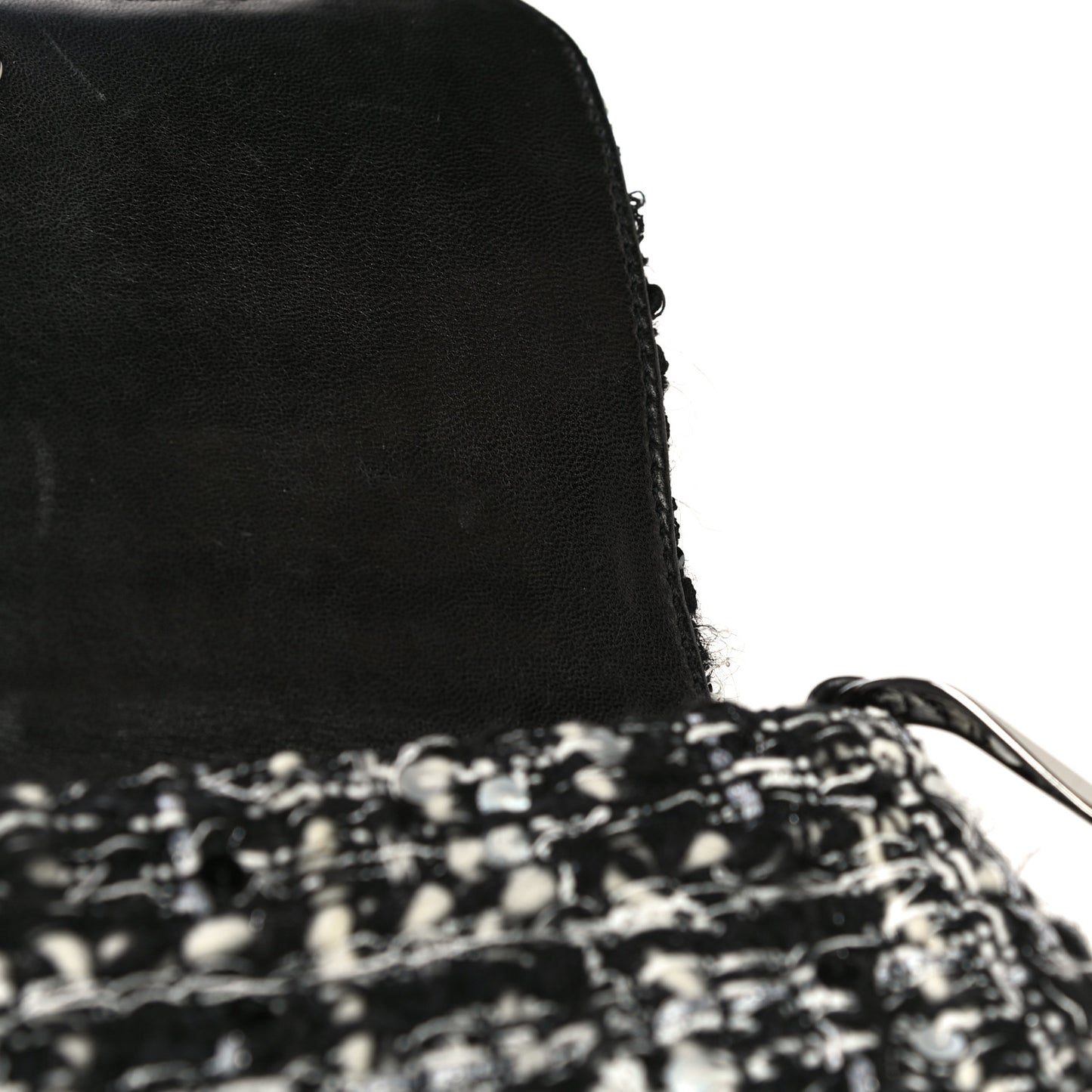 Sequin Tweed Single Flap Ecru Black