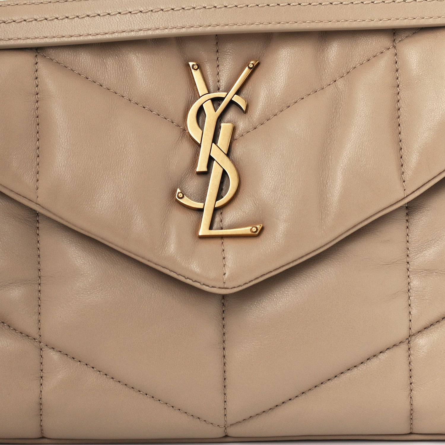 Saint Laurent Lambskin Quilted Small Loulou Puffer Monogram Chain Satchel Dark Beige 9 of 11