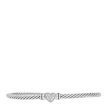 David Yurman Sterling Silver Diamond Cable Collectibles Heart Bracelet 1 of 3