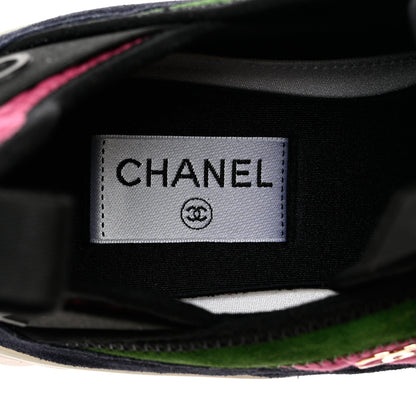 Chanel Velvet Calfskin Mixed Fibers CC Sneakers 40.5 Pink Green 7 of 9