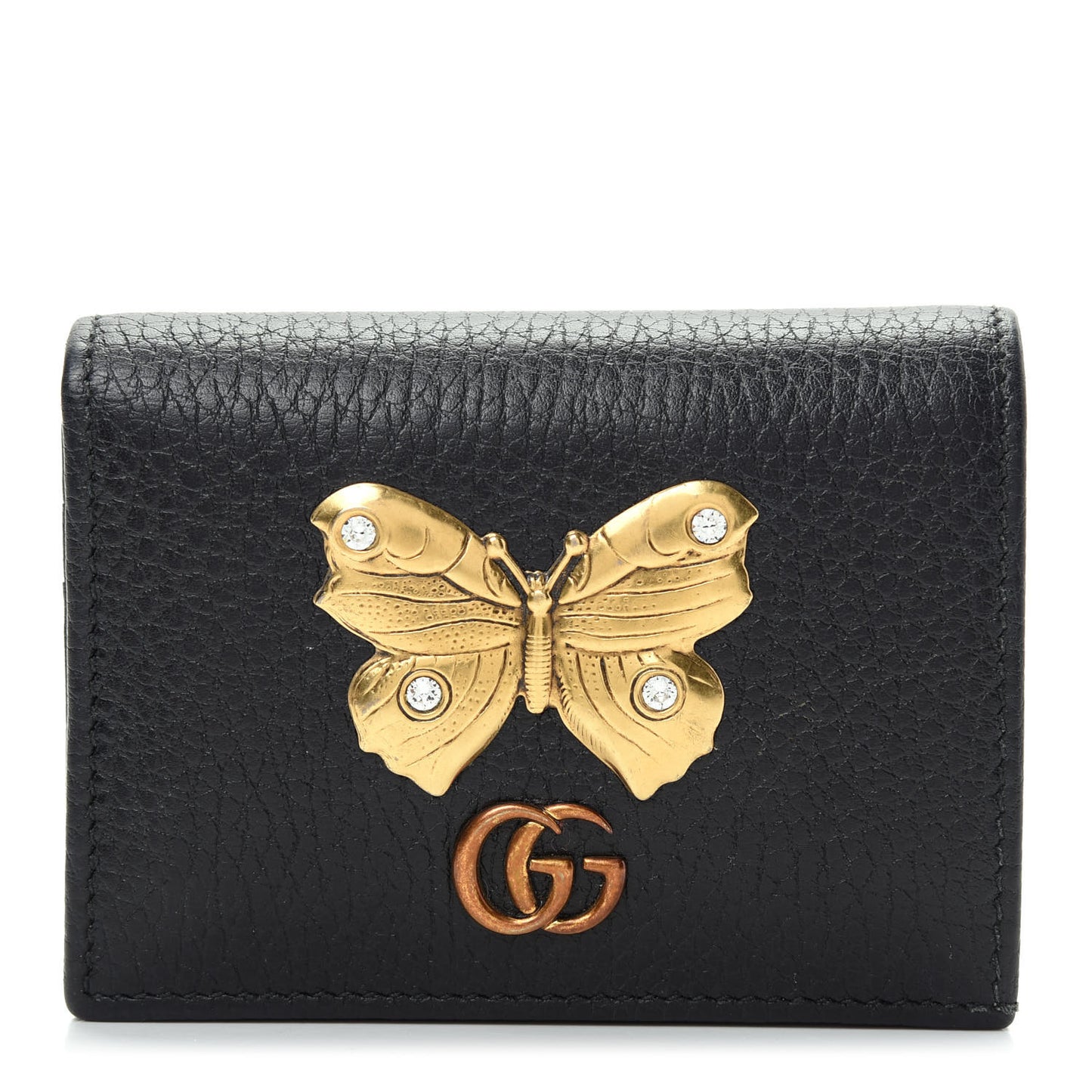 Pebbled Calfskin Butterfly Card Case Black