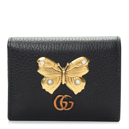 Gucci Pebbled Calfskin Butterfly Card Case Black 1 of 8