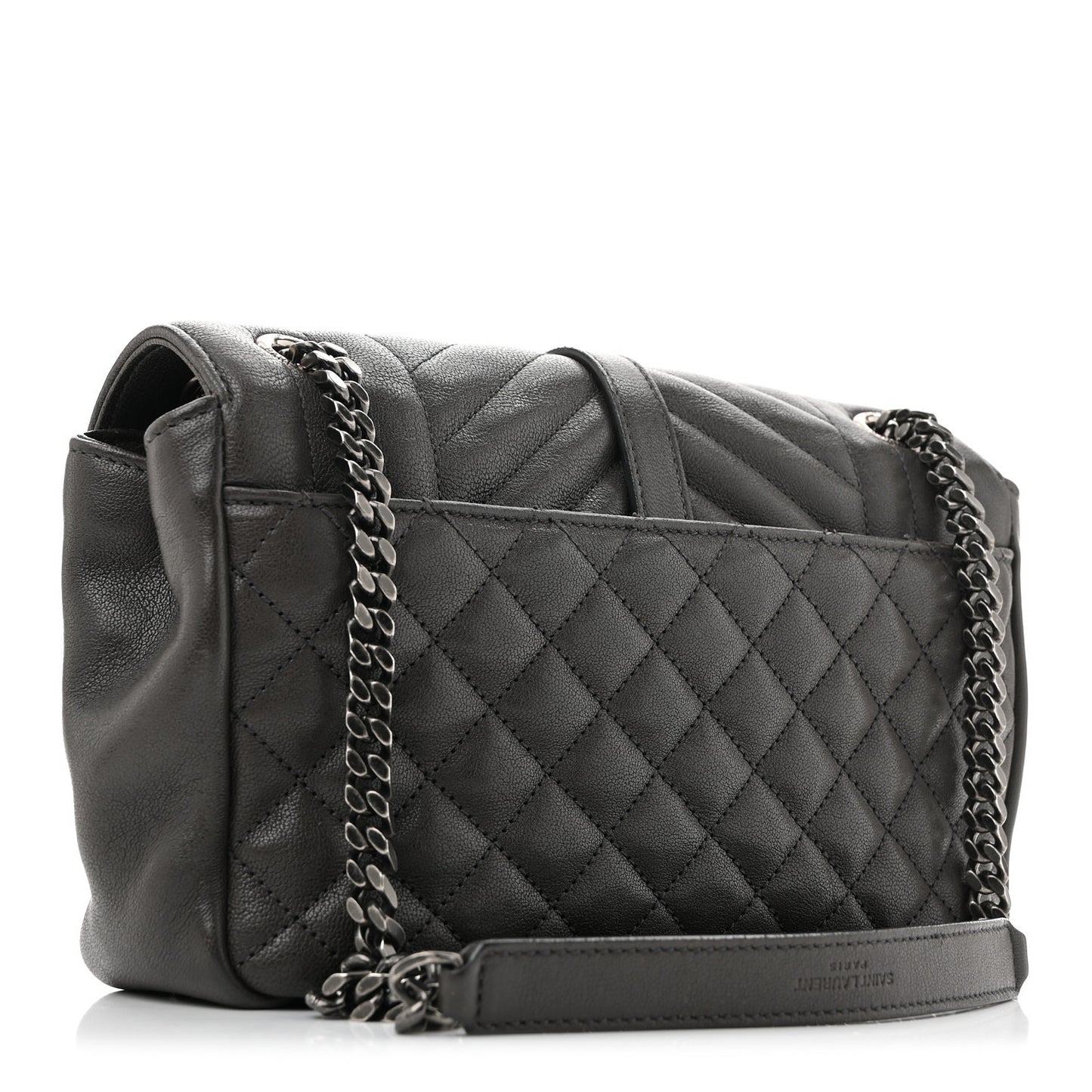 Sheepskin Tri-Quilt Monogram Medium College Bag Coal