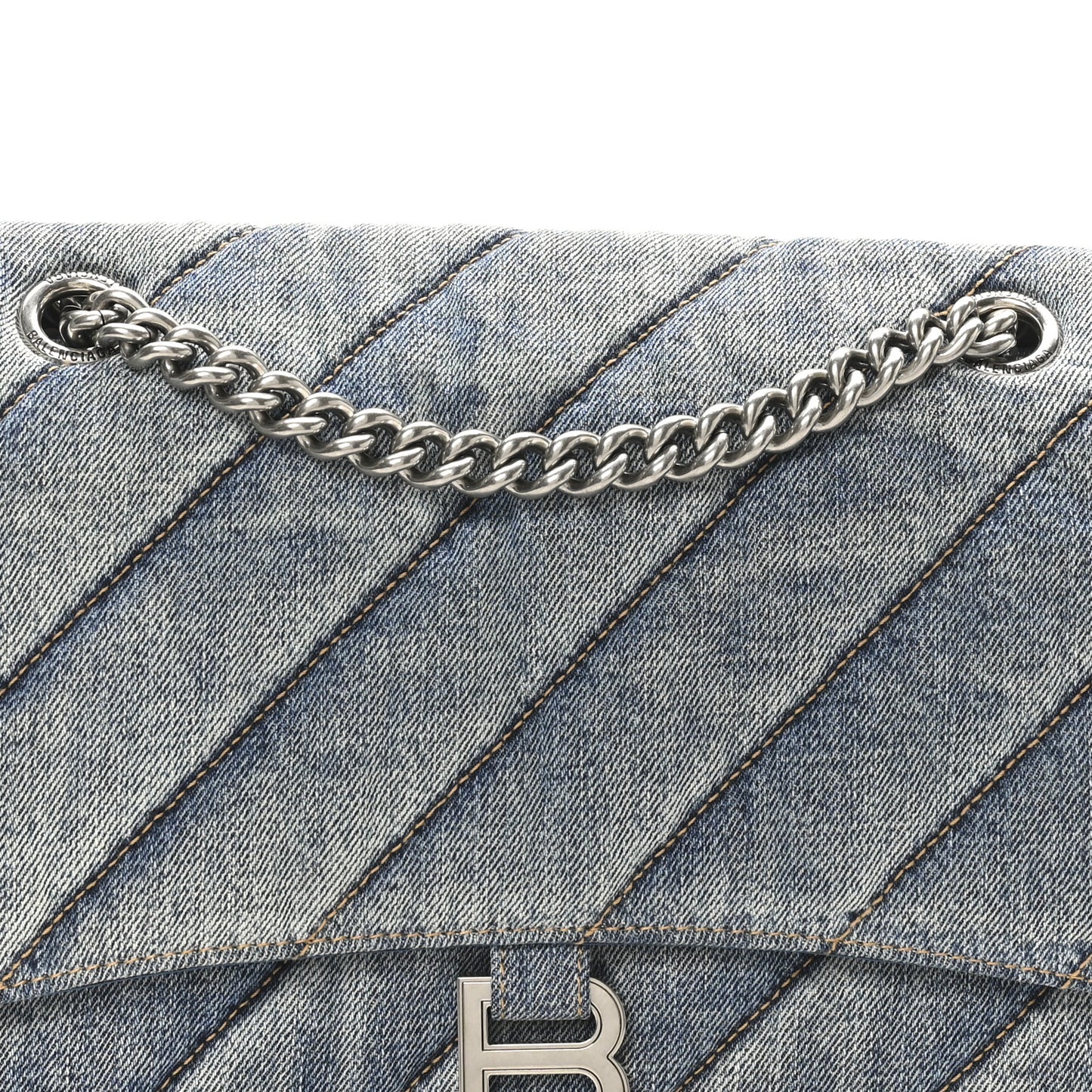 Washed Denim Quilted Medium Crush Chain Bag Denim Blue