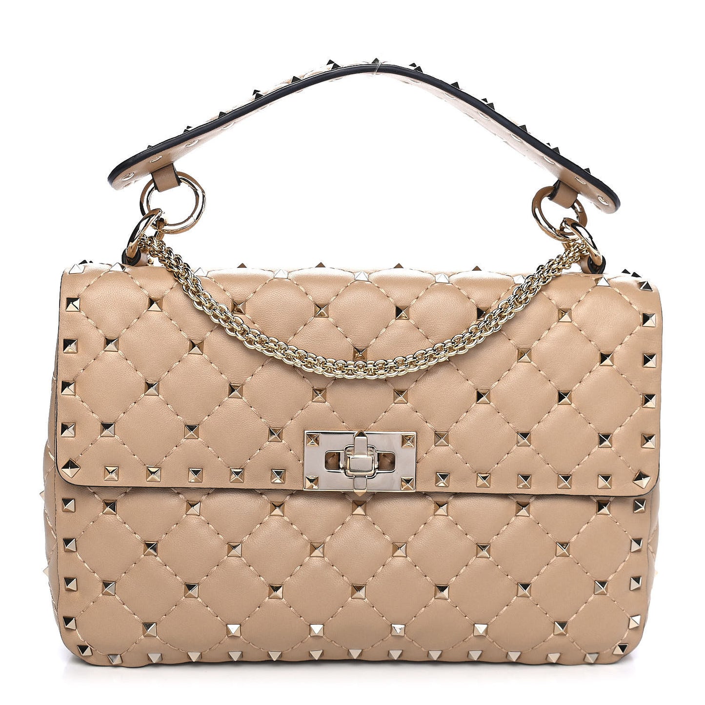 Nappa Medium Rockstud Spike Shoulder Bag Camel Rose