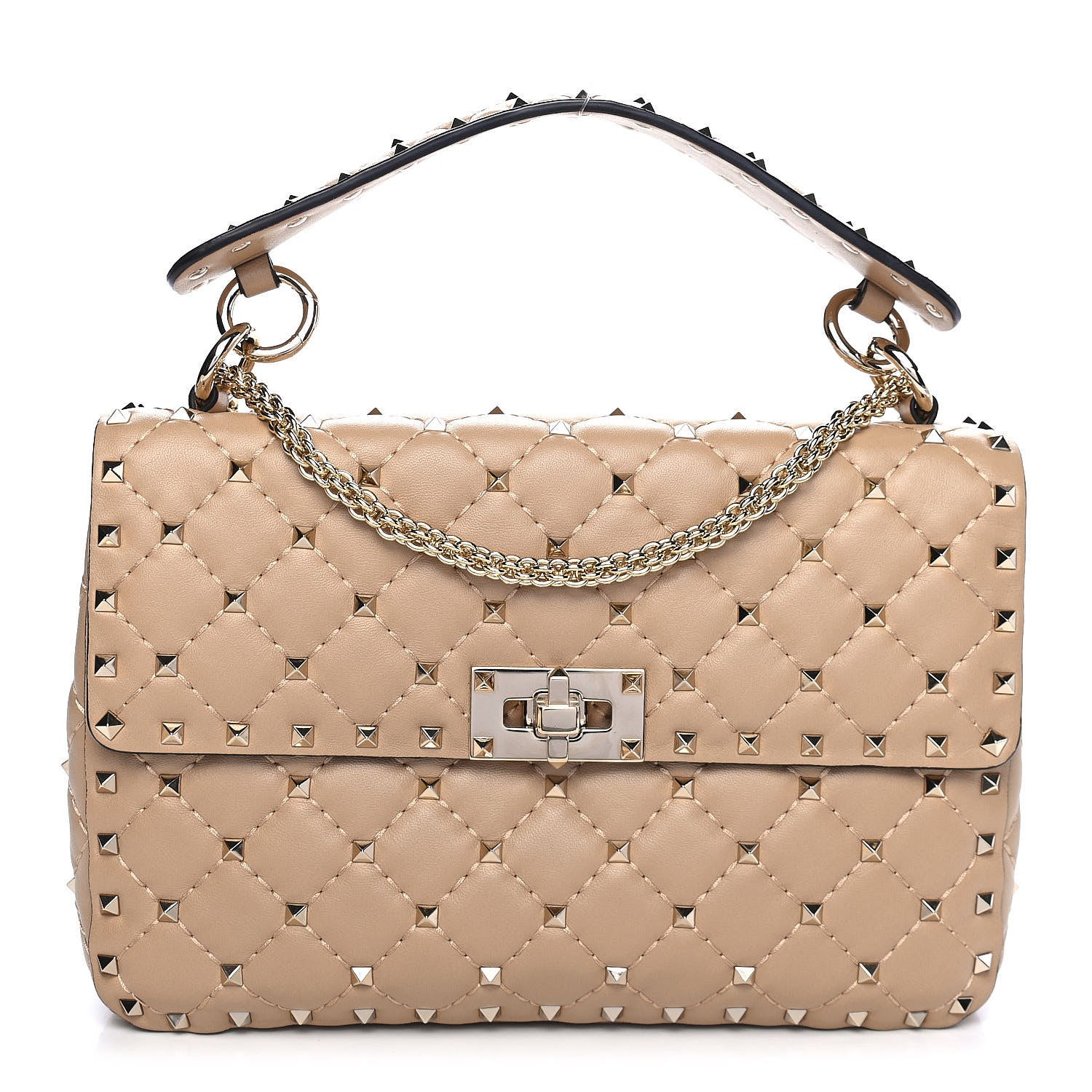 Valentino Garavani Nappa Medium Rockstud Spike Shoulder Bag Camel Rose 1 of 8