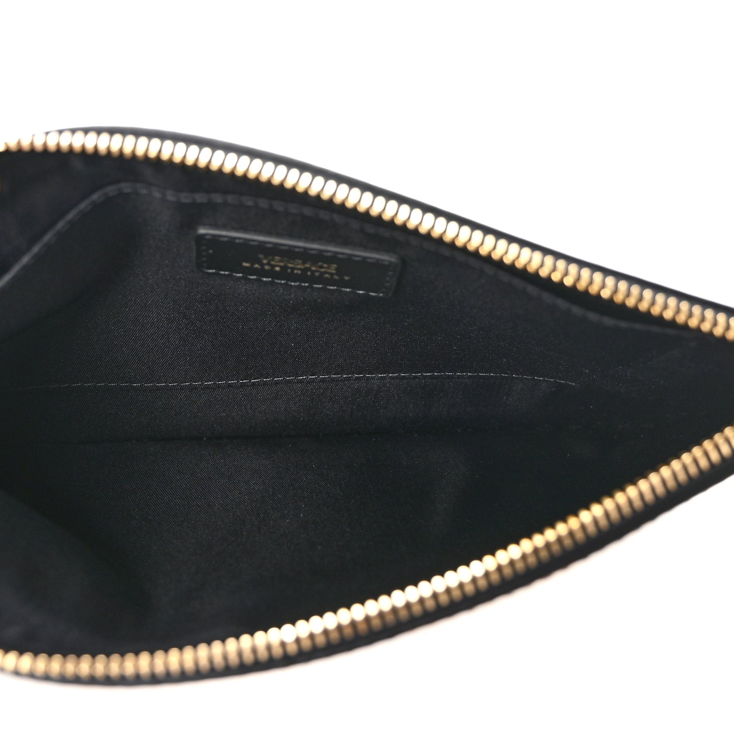 Calfskin La Medusa Print Wristlet Pouch Black Gold