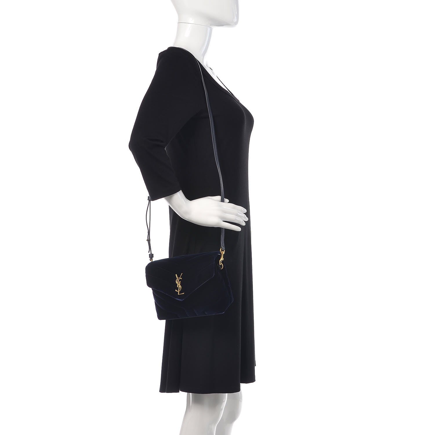 Saint Laurent Velvet Y Quilted Monogram Toy Loulou Crossbody Bag Navy 2 of 7