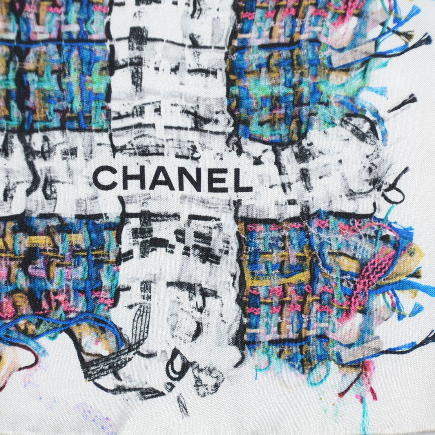 Chanel Silk Tweed Effect CC Square Scarf White 3 of 5