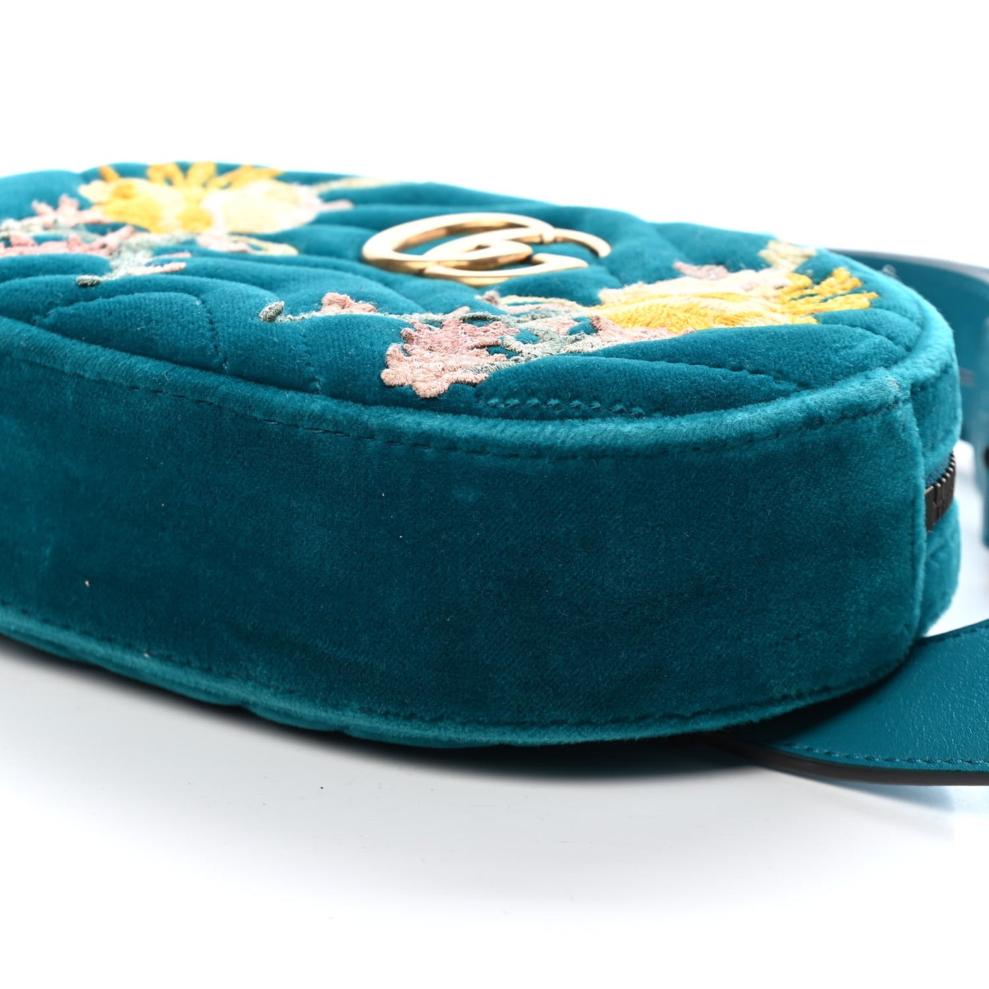 Velvet Matelasse Embroidered GG Marmont Belt Bag 95 38 Pavone Cyan
