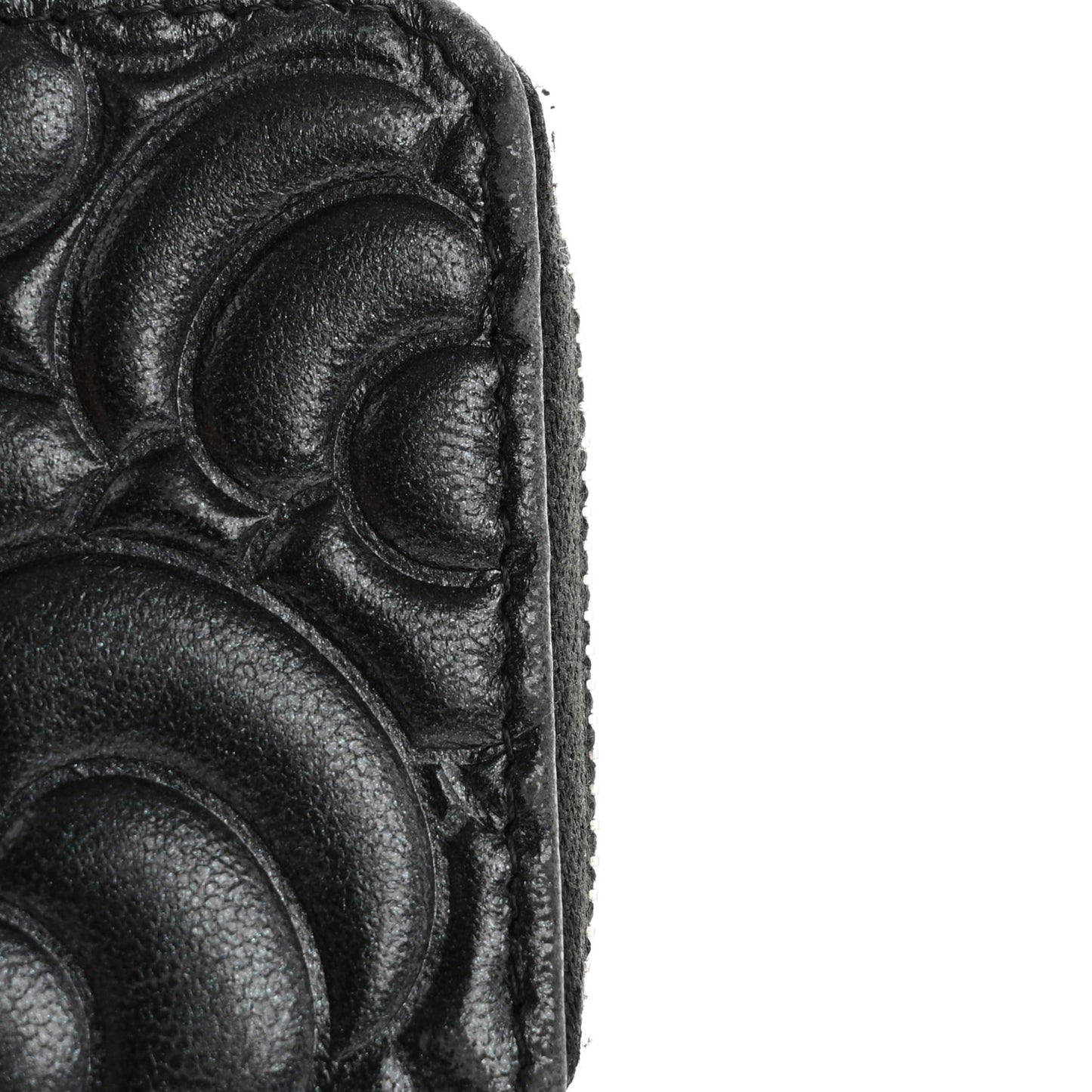 Lambskin Camellia Embossed Key Holder Case Black