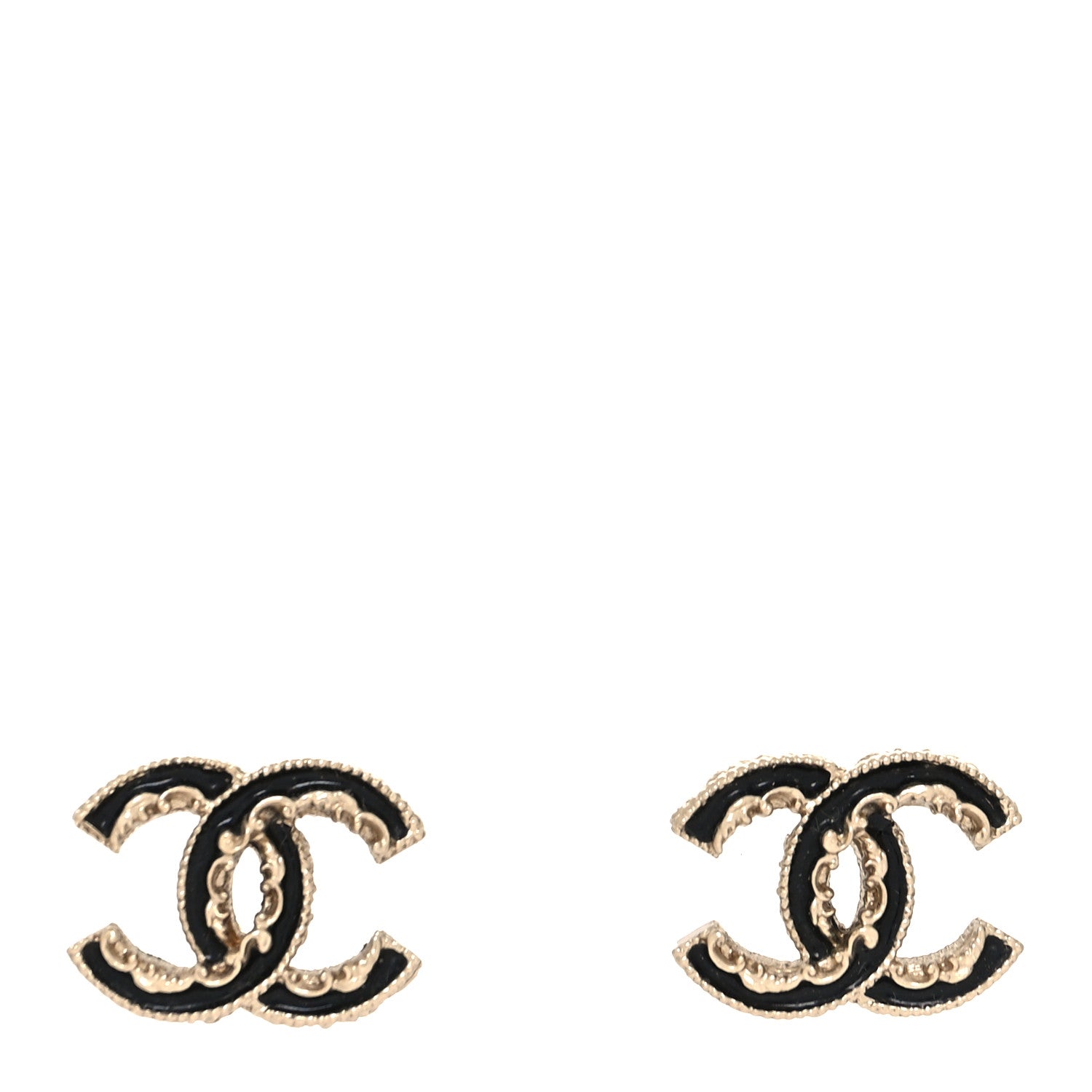 Chanel Enamel CC Baroque Earrings Black Gold 1 of 4