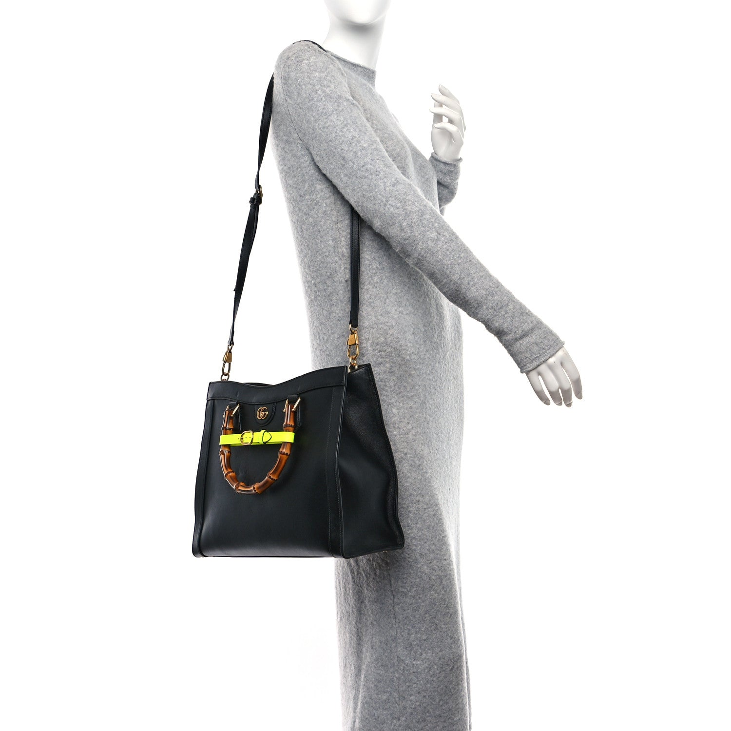 Gucci Calfskin Medium Diana Tote Bag Black Yellow Fluo 2 of 11